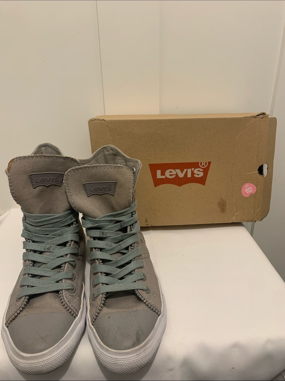 Levi's Gray High-Top Canvas Sneakers with Mint Green Laces